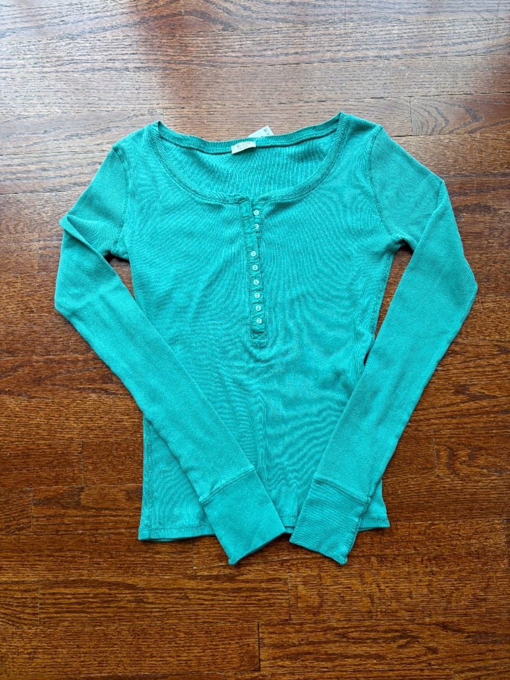 Brandy Melville Rare Teal Henley Button Up Ribbed Long Sleeve One Size